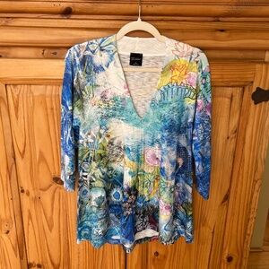 Inoah Top 3/4 Sleeves V Neck Coral Sea Women's‎ Size XS